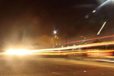 Light trails on road at night