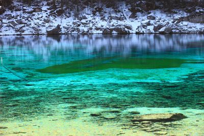 Scenic view of lake against sky during winter