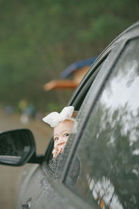 Reflection of car on side-view mirror