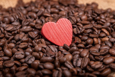 Close-up of heart shape coffee beans