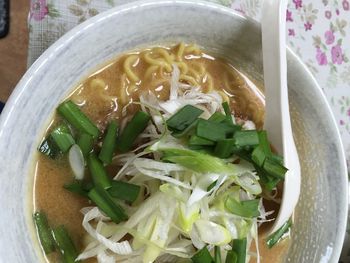 High angle view of soup in bowl