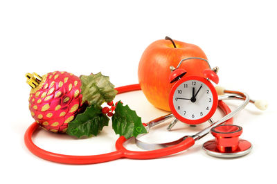 View of red bell pepper against white background