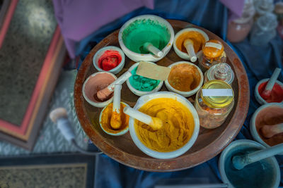 High angle view of food on table