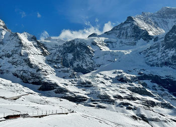 Scenic view of snowcapped mountains against sky