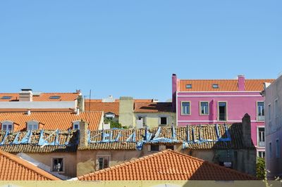 Houses against clear blue sky