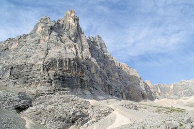 Low angle view of rock formations against sky