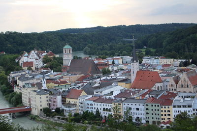 High angle view of townscape against sky