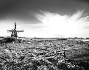 Wind turbines on field