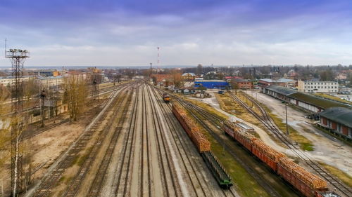 High angle view of railroad tracks against sky