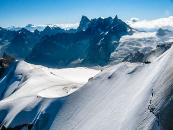 Aerial view of snowcapped mountain range