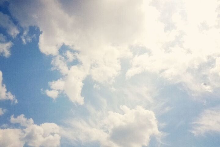 sky, cloud - sky, low angle view, sky only, tranquility, beauty in nature, backgrounds, scenics, cloudy, full frame, nature, tranquil scene, cloudscape, cloud, white color, blue, idyllic, day, outdoors, no people