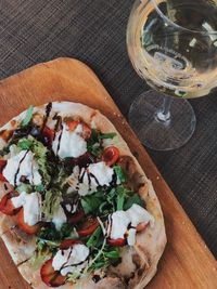 High angle view of pizza on table