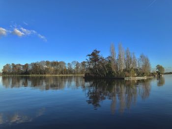 Scenic view of lake against blue sky