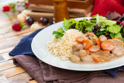 Close-up of meal served in plate