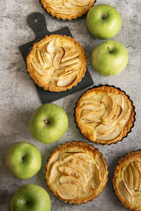 High angle view of apples on table