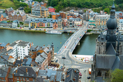 Aerial view of bridge over river in city