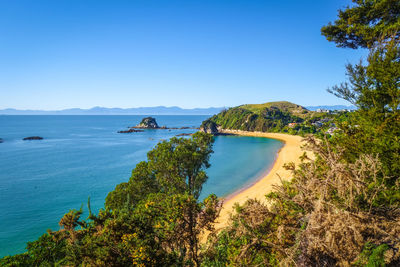 Scenic view of sea against clear blue sky