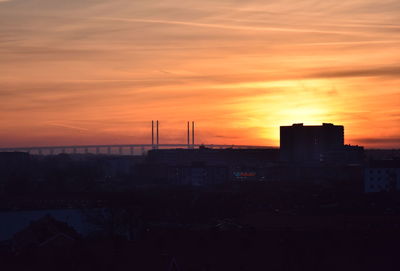 Silhouette of city during sunset