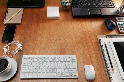 High angle view of laptop on table