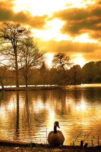 Scenic view of lake against sky during sunset
