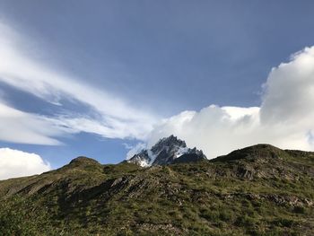 Scenic view of mountains against cloudy sky