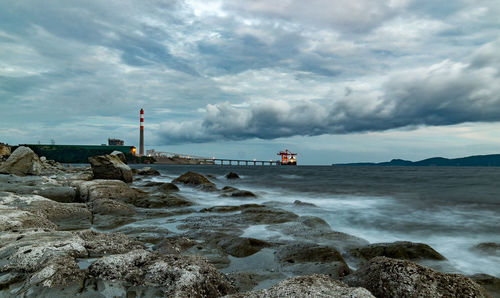 Scenic view of sea against cloudy sky