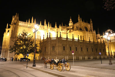 Cars on street in city at night