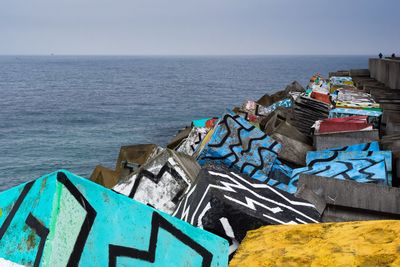 High angle view of sea against clear sky