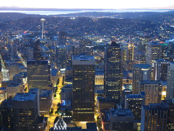 Aerial view of illuminated cityscape