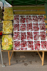 High angle view of vegetables for sale in market