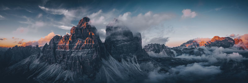 Panoramic view of rocks in mountains against sky