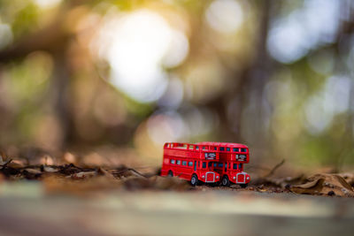 Close-up of toy car on table