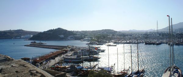 View of boats in harbor