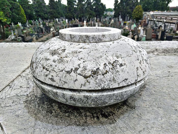 Close-up of statue against built structure