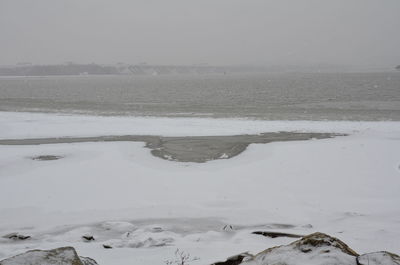 Scenic view of sea against sky during winter