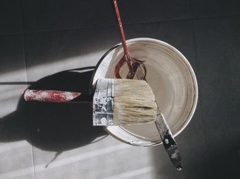 Close up of painting tools and brush