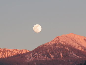 Scenic view of snowcapped mountains against clear sky