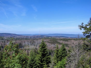 Scenic view of landscape against blue sky