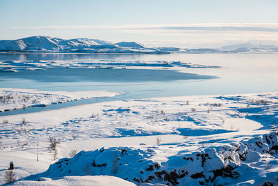 Scenic view of snowcapped mountains against sky