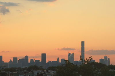 Cityscape against sky during sunset