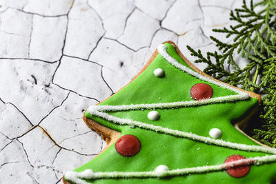 High angle view of christmas cookie on table