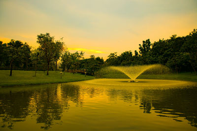 Scenic view of lake against sky during sunset