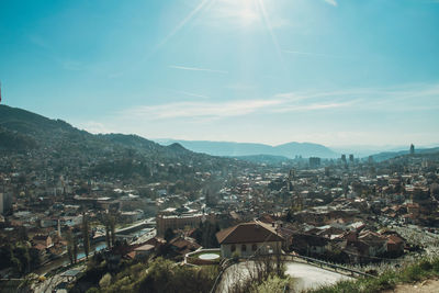 High angle view of townscape against sky