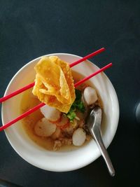 High angle view of breakfast in bowl on table