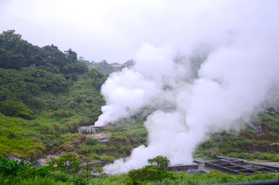 Smoke emitting from sulphur mine