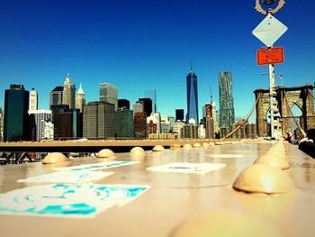 Modern cityscape against clear blue sky