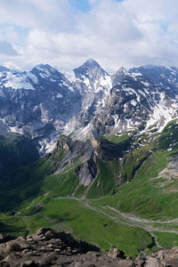 Scenic view of snowcapped mountains against sky