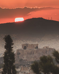 Scenic view of sunset over mountain