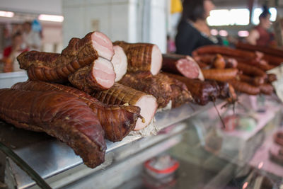 Close-up of meat on barbecue grill