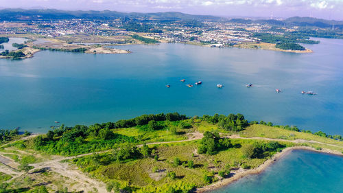 High angle view of sea and shore in batam